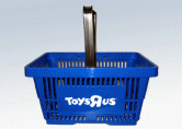 Der blaue Einkaufskorb von einkaufskoerbe.com wurde mit Einzelgriff in der 22 Liter-Version an ToysRus gelierfert. 