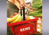 Einkaufskorb aus Kunststoff in der Farbe Rot für die Marke Rewe als 22 Liter-Korb.